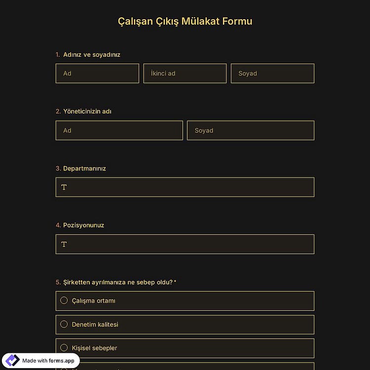Çalışan Çıkış Mülakat Formu Şablonu
