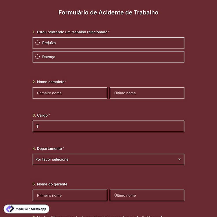 Formulário de Acidente de Trabalho