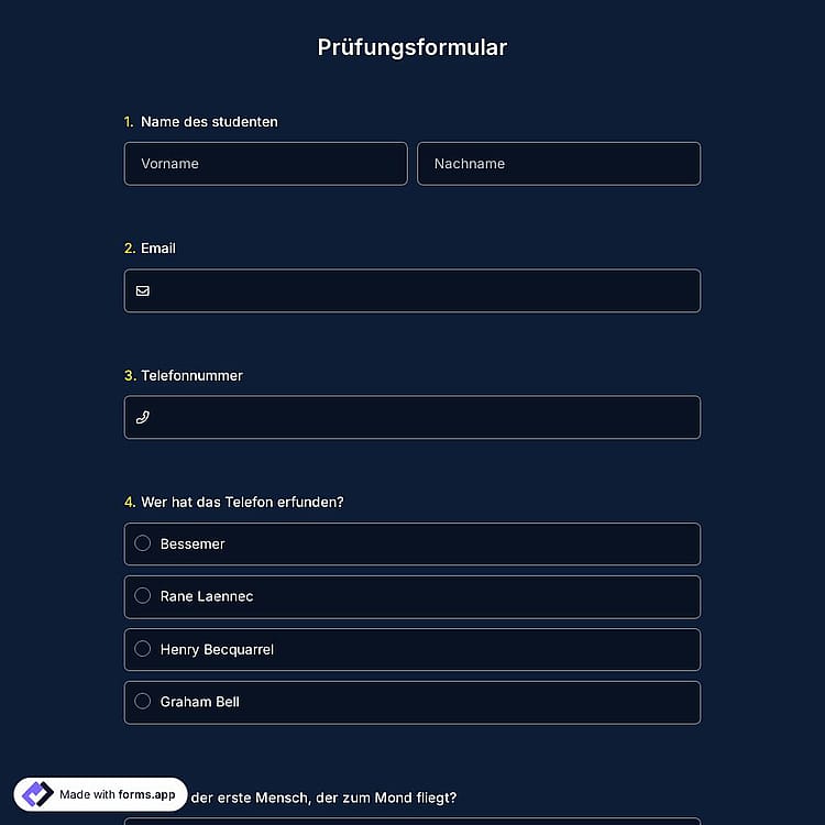 Prüfungsformular