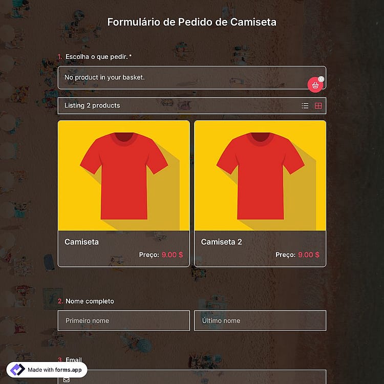 Formulário de Pedido de Camiseta
