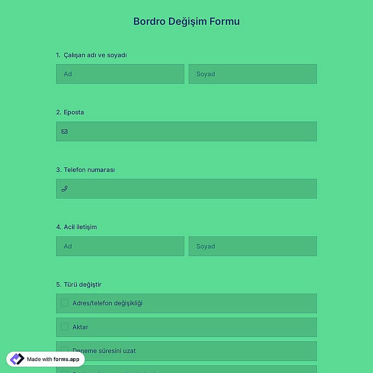 Bordro Değişim Formu Şablonu