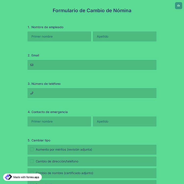 Plantilla de Formulario de Cambio de Nómina