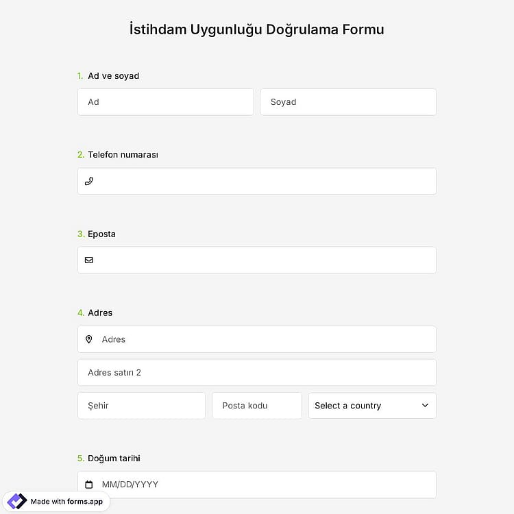 İstihdam Uygunluğu Doğrulama Formu Şablonu