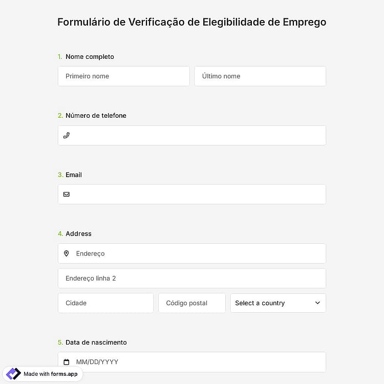 Formulário de Verificação de Elegibilidade de Emprego