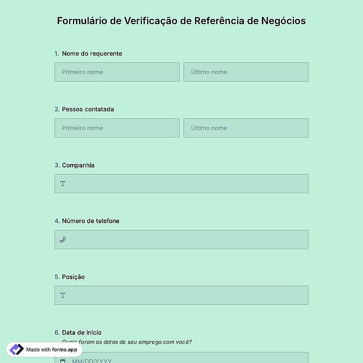 Formulário de Verificação de Referência de Negócios