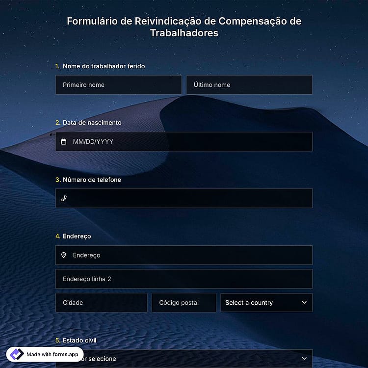 Formulário de Reivindicação de Compensação de Trabalhadores