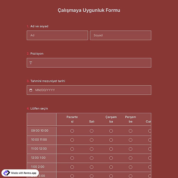 Çalışmaya Uygunluk Formu Şablonu