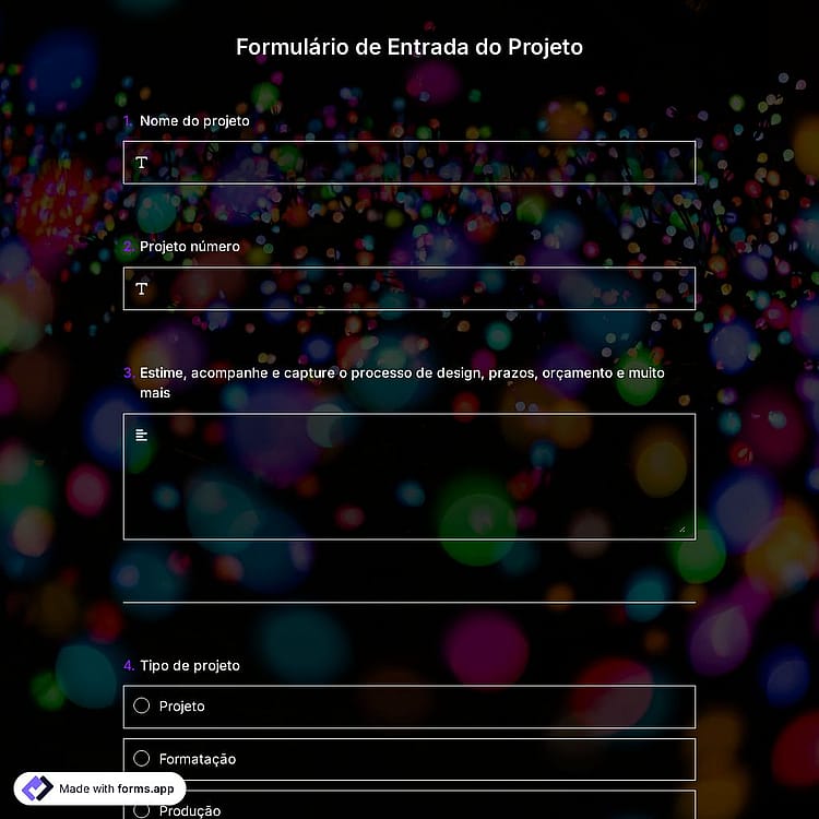 Formulário de Entrada do Projeto