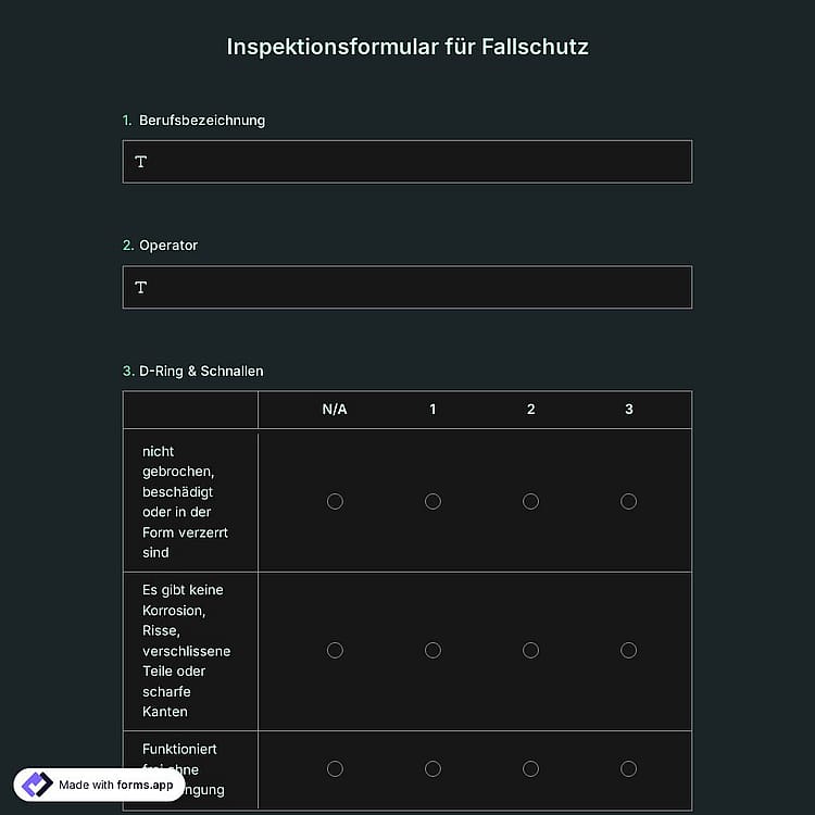 Inspektionsformular für Fallschutz