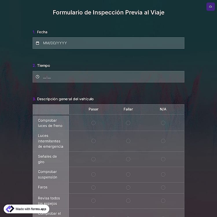 Plantilla de Formulario de Inspección Previa al Viaje