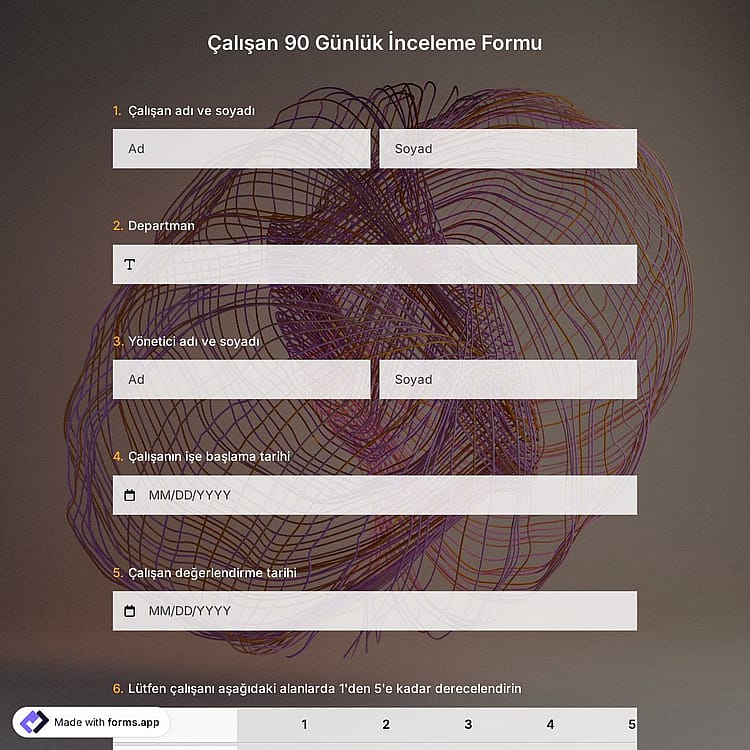 Çalışan 90 Günlük İnceleme Formu Şablonu