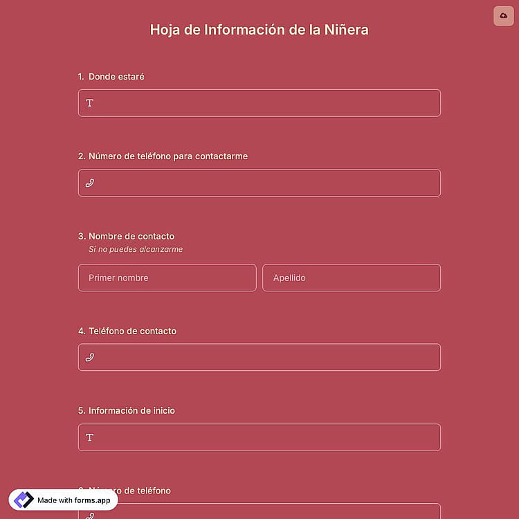 Plantilla de Hoja de Información de la Niñera