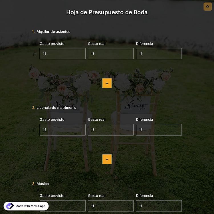 Plantilla de Hoja de Presupuesto de Boda