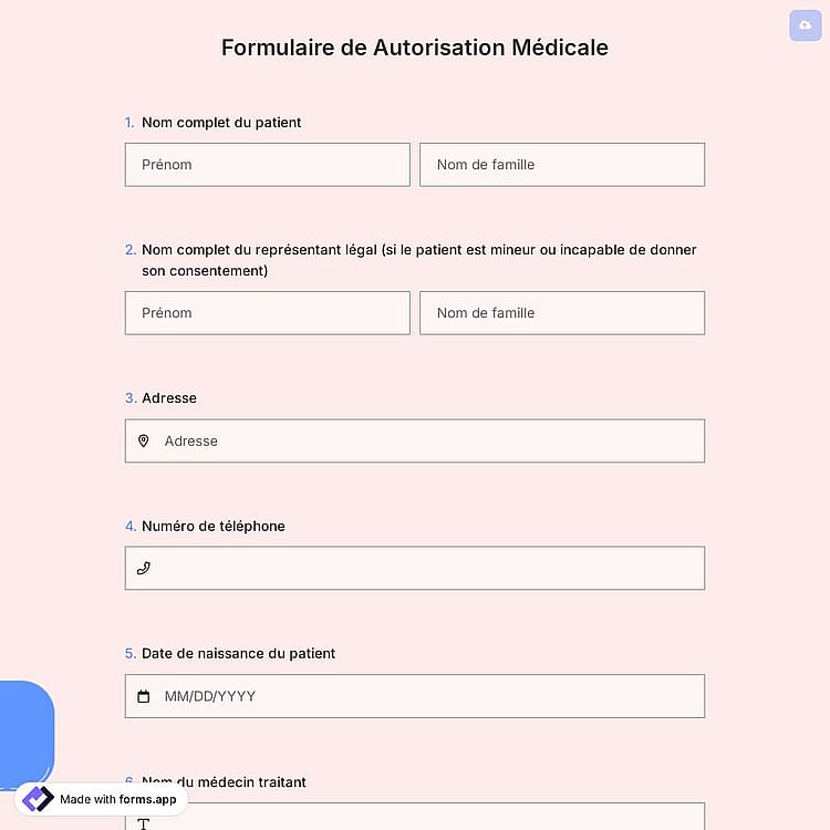 Modèle de Formulaire de Autorisation Médicale Gratuit en Ligne