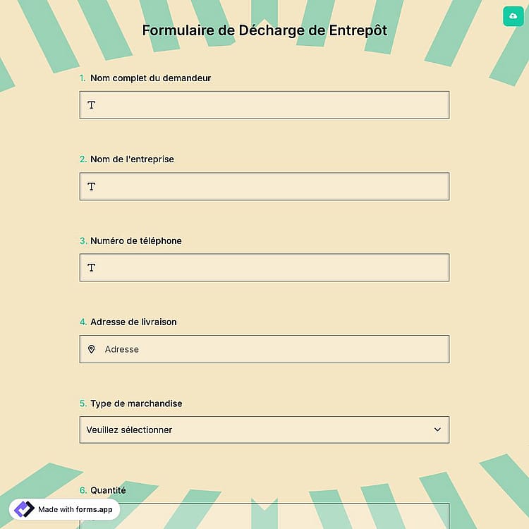 Formulaire de Décharge de Entrepôt