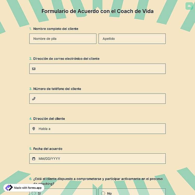 Formulario de Acuerdo con el Coach de Vida