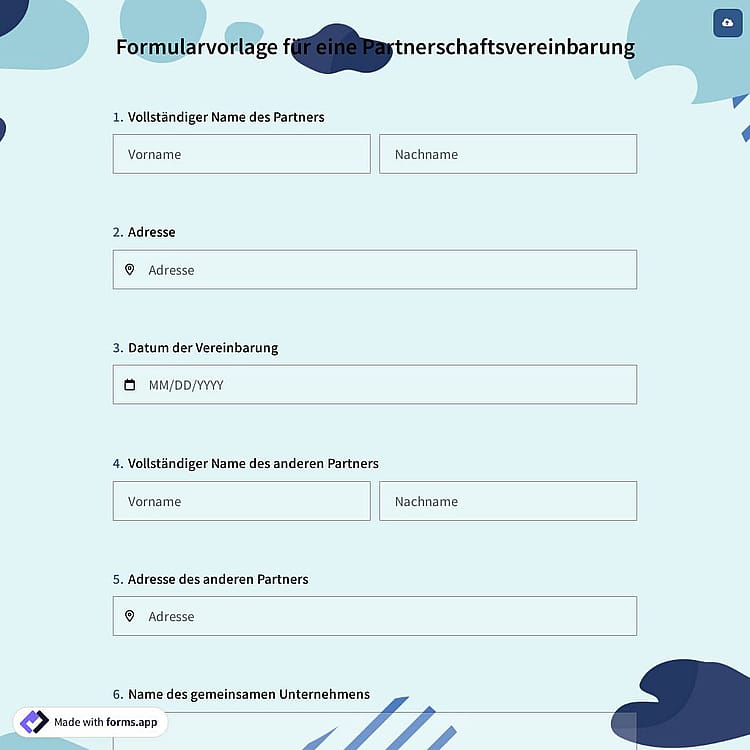 Formularvorlage für eine Partnerschaftsvereinbarung