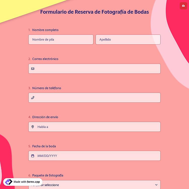 Formulario de Reserva de Fotografía de Bodas