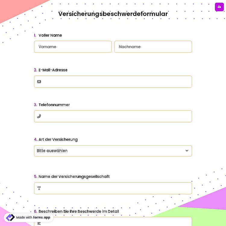 Versicherungsbeschwerdeformular