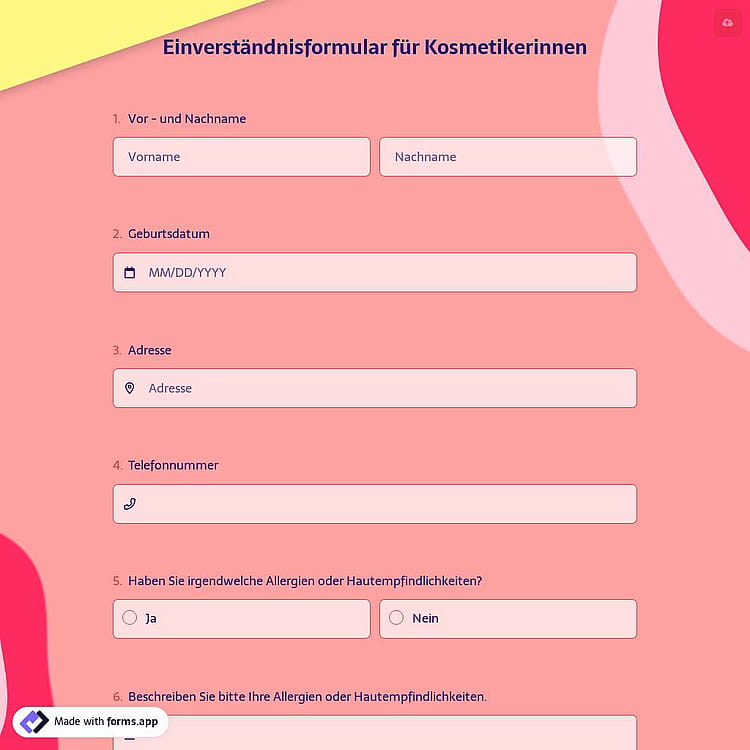 Einverständnisformular für Kosmetikerinnen