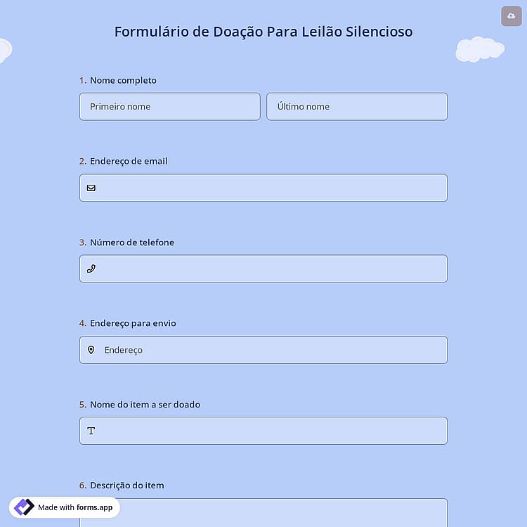 Formulário de Doação Para Leilão Silencioso