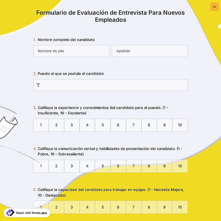 Formulario de Evaluación de Entrevista Para Nuevos Empleados