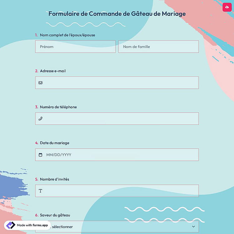 Formulaire De Commande De Gâteau De Mariage
