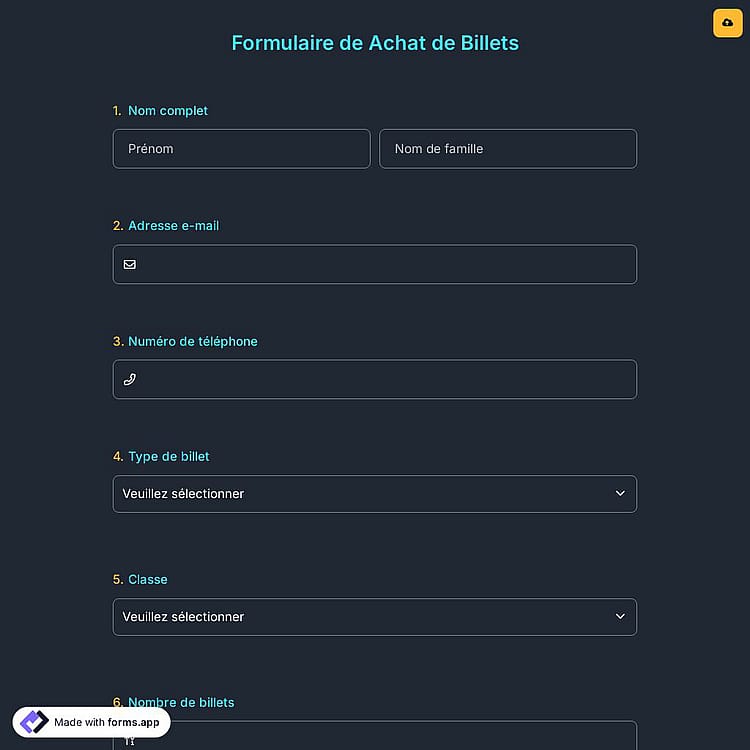 Formulaire de Achat de Billets