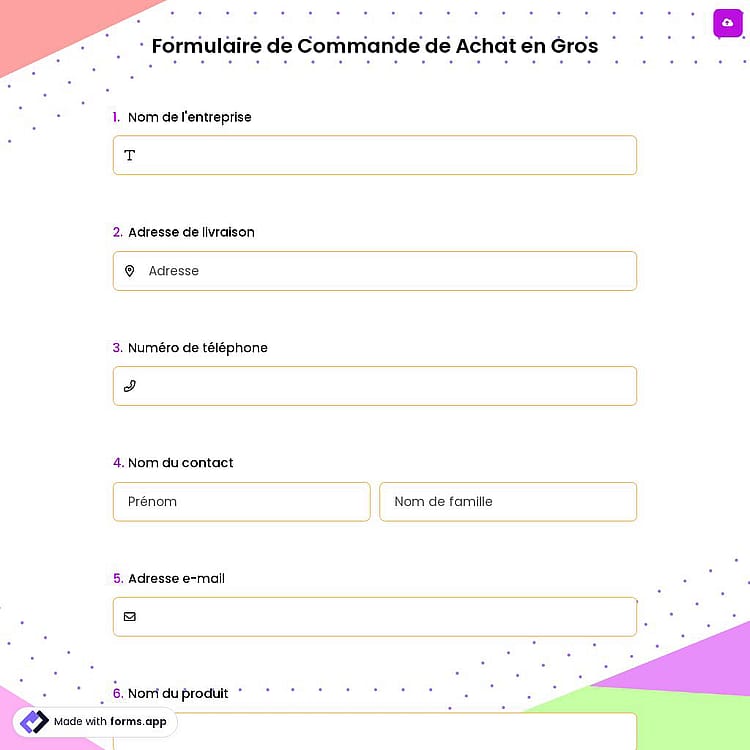 Formulaire de Commande de Achat en Gros