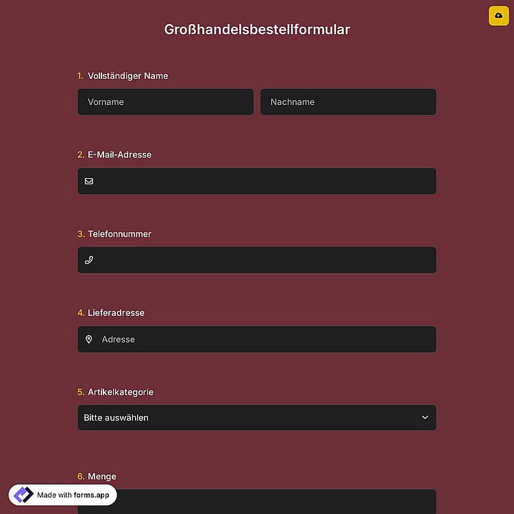 Großhandelsbestellformular
