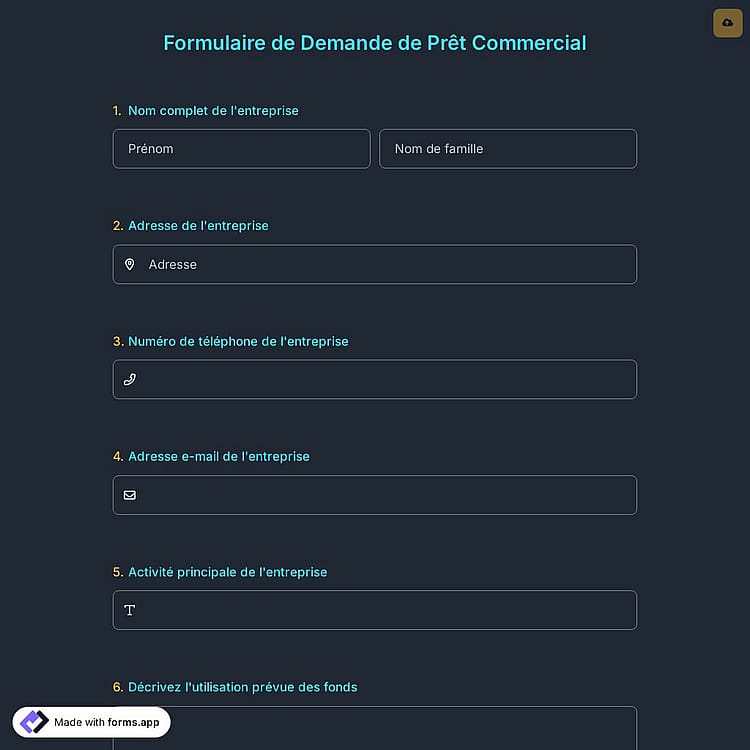 Formulaire de Demande de Prêt Commercial