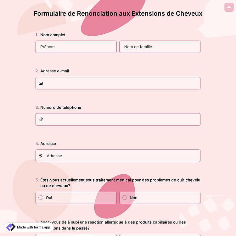 Formulaire de Renonciation aux Extensions de Cheveux