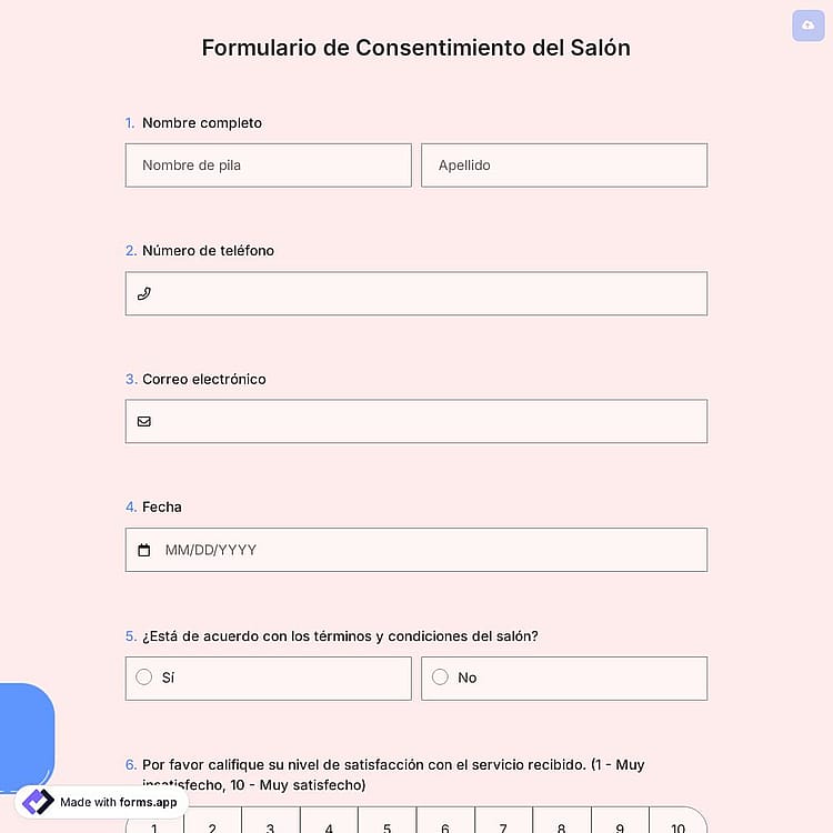 Formulario de Consentimiento del Salón