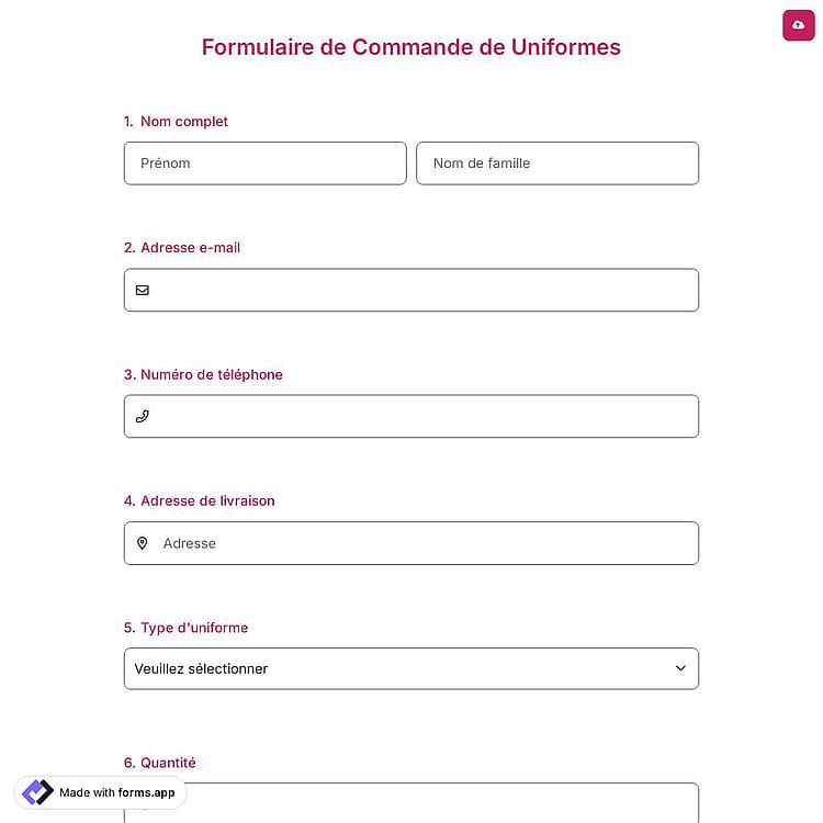 Formulaire de Commande de Uniformes