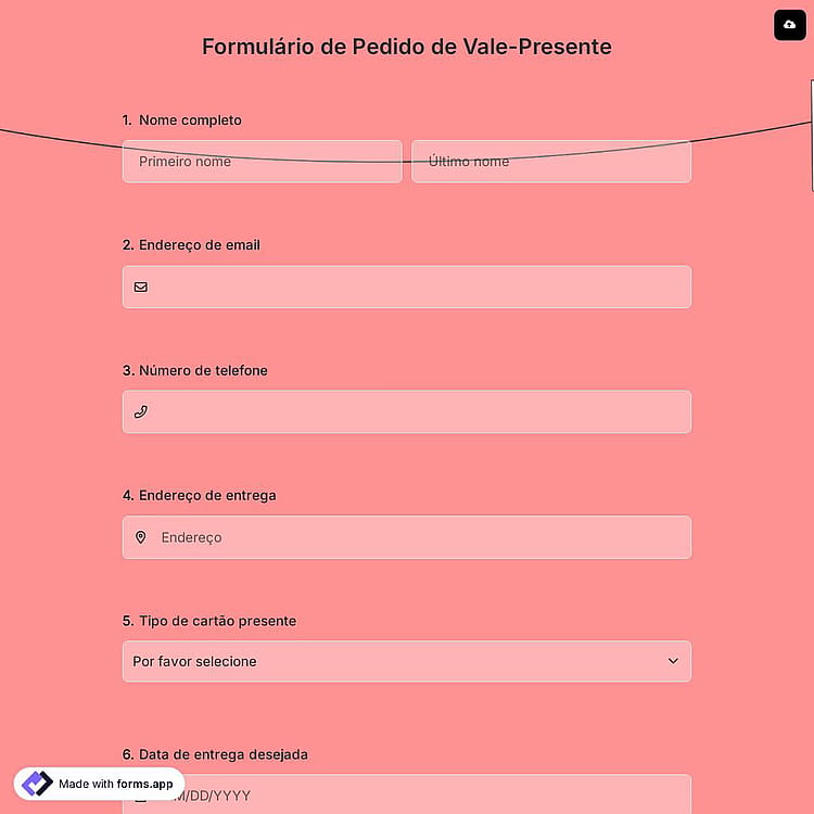 Formulário de Pedido de Vale-Presente