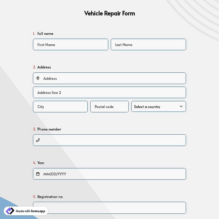 Vehicle Repair Form
