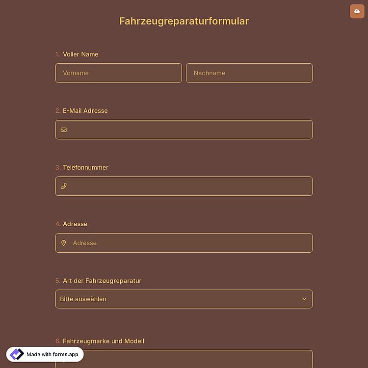 Fahrzeugreparaturformular