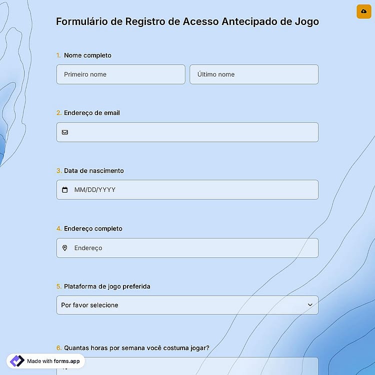 Formulário de Registro de Acesso Antecipado de Jogo