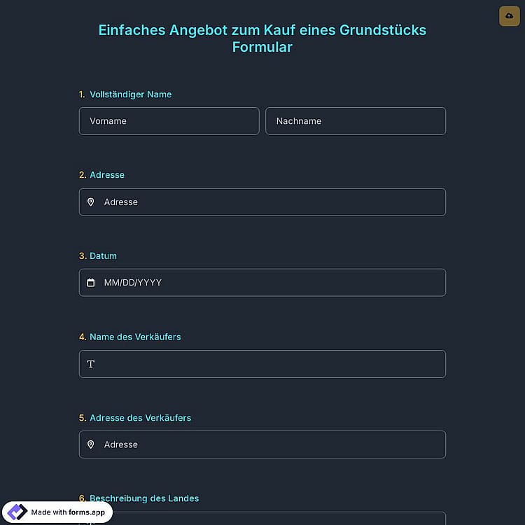 Einfaches Angebot zum Kauf eines Grundstücks Formular