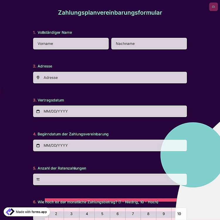 Online Zahlungsplanvereinbarungsformular