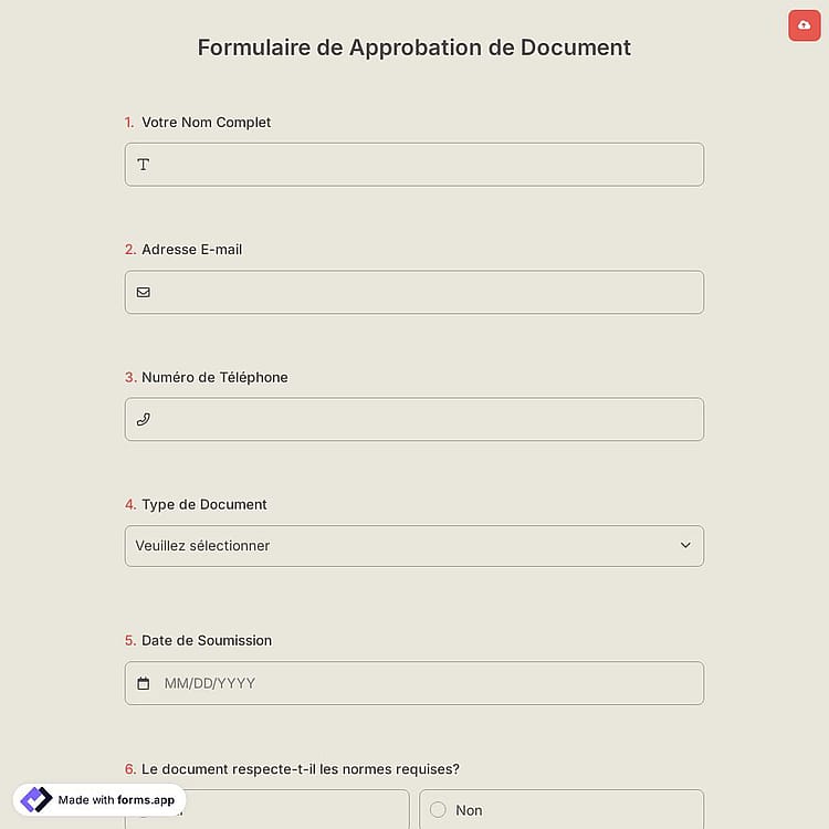 Formulaire de Approbation de Document