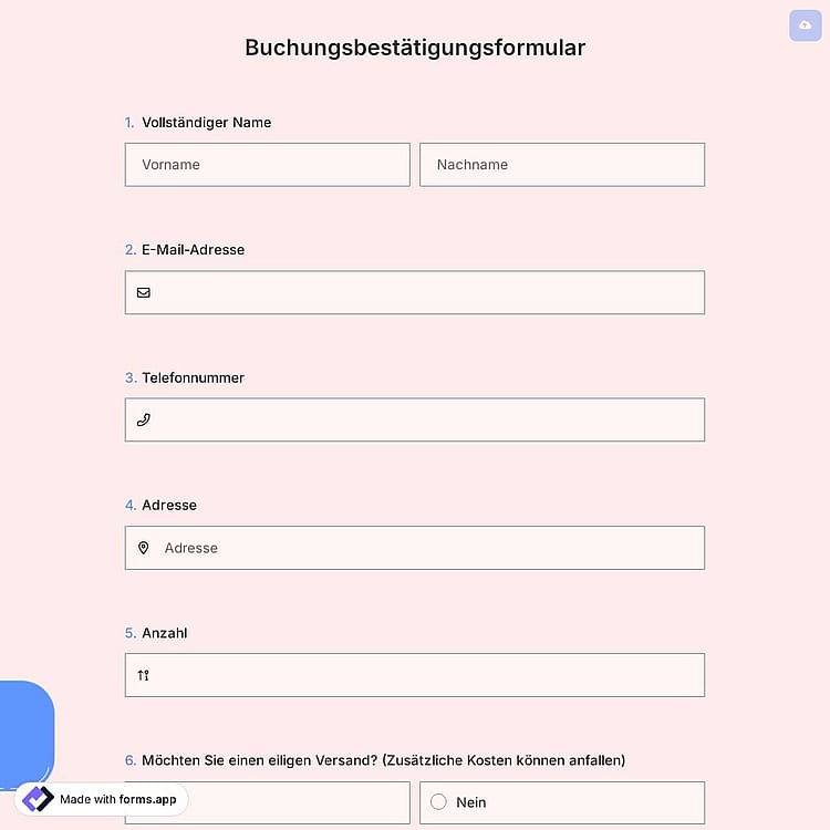 Buchungsbestätigungsformular