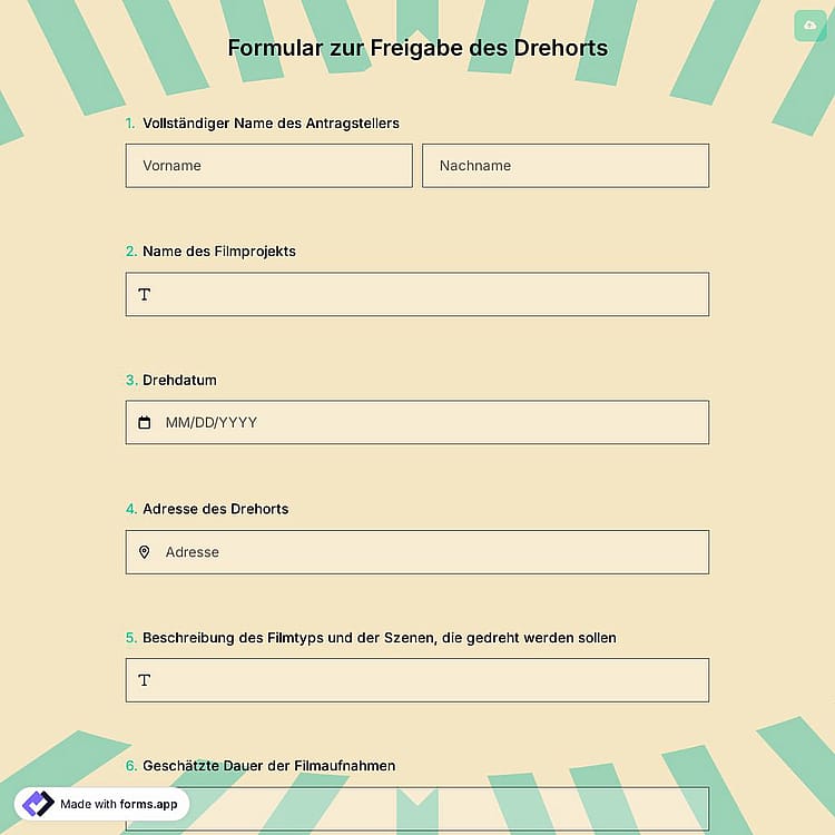 Formular zur Freigabe des Drehorts