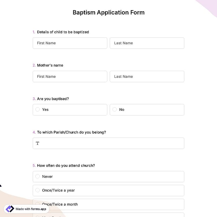 Baptism Application Form