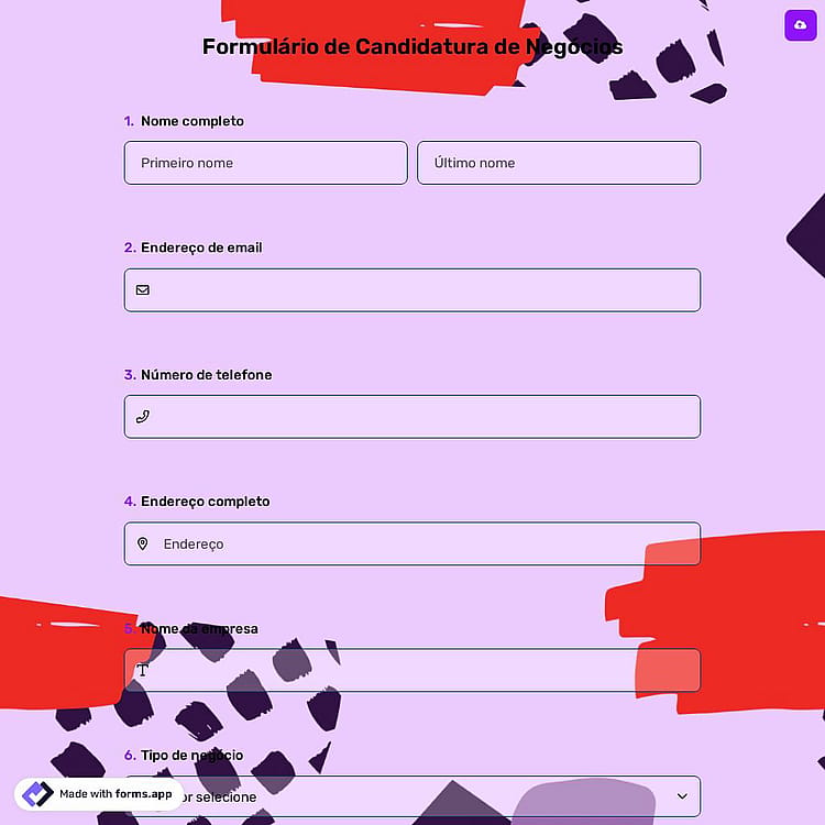 Formulário de Candidatura de Negócios