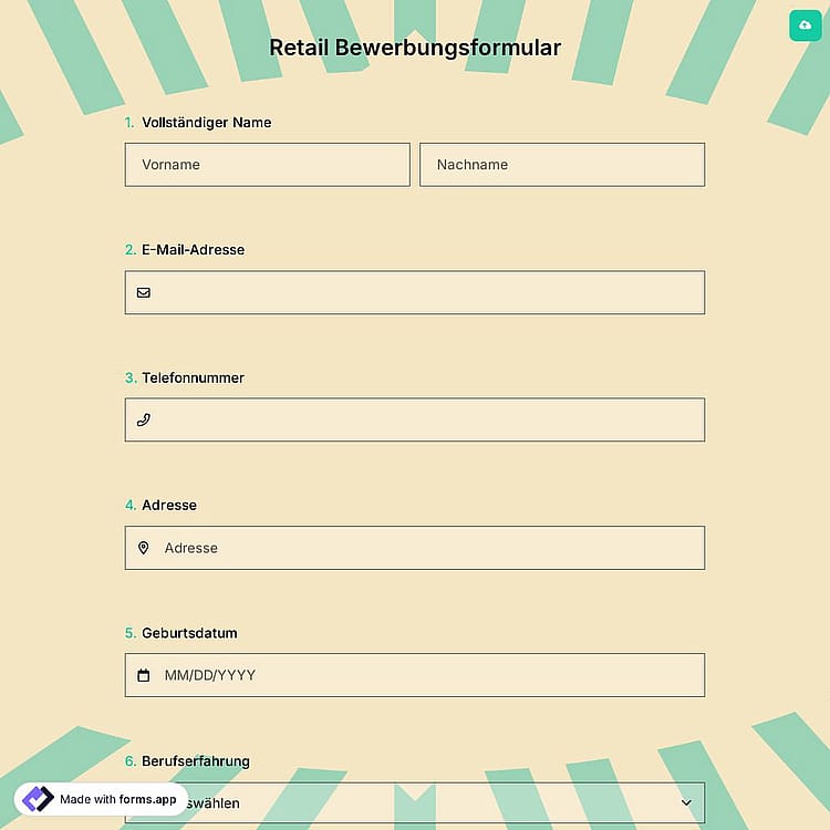 Retail Bewerbungsformular
