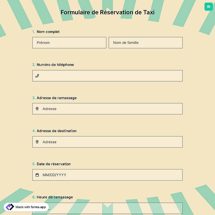 Formulaire de Réservation de Taxi