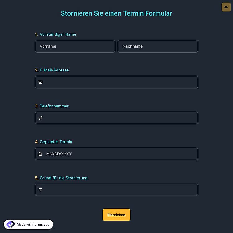 Stornieren Sie einen Termin Formular