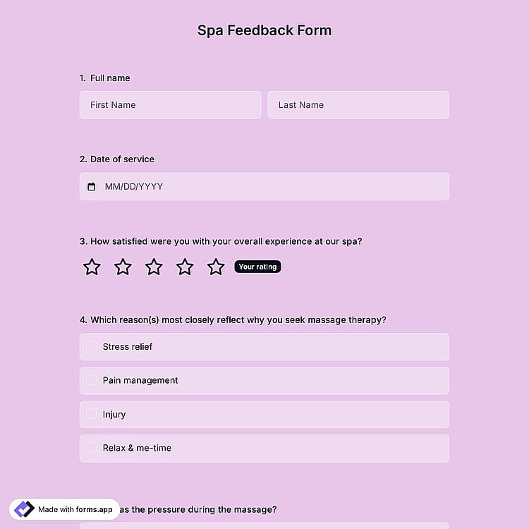 Spa Feedback Form
