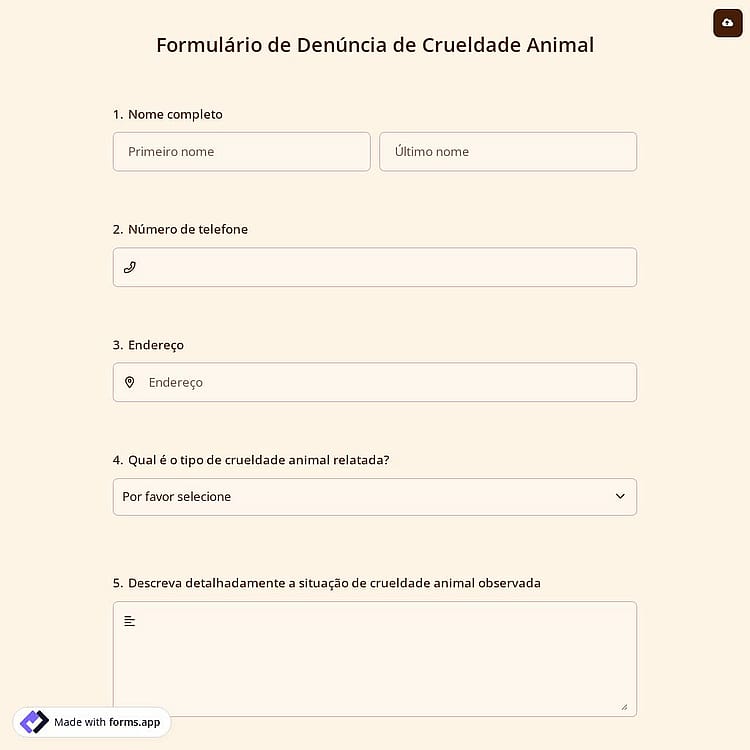Formulário de Denúncia de Crueldade Animal